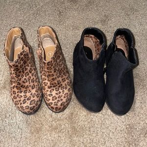 2 pairs of cat and jack size 7 shoes. One black pair and one leopard print